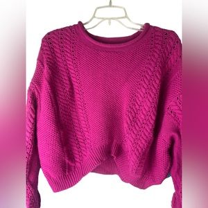 Pink Sweater Luv Lane L Short Length, Wide Style Cable Knit Pink Acrylic Blend